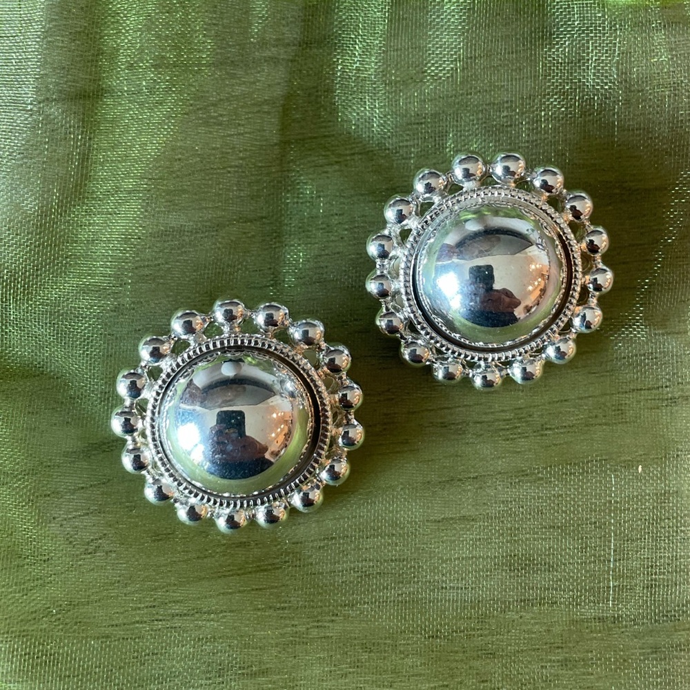 Silver Beaded Crystal Accent clip on Earrings